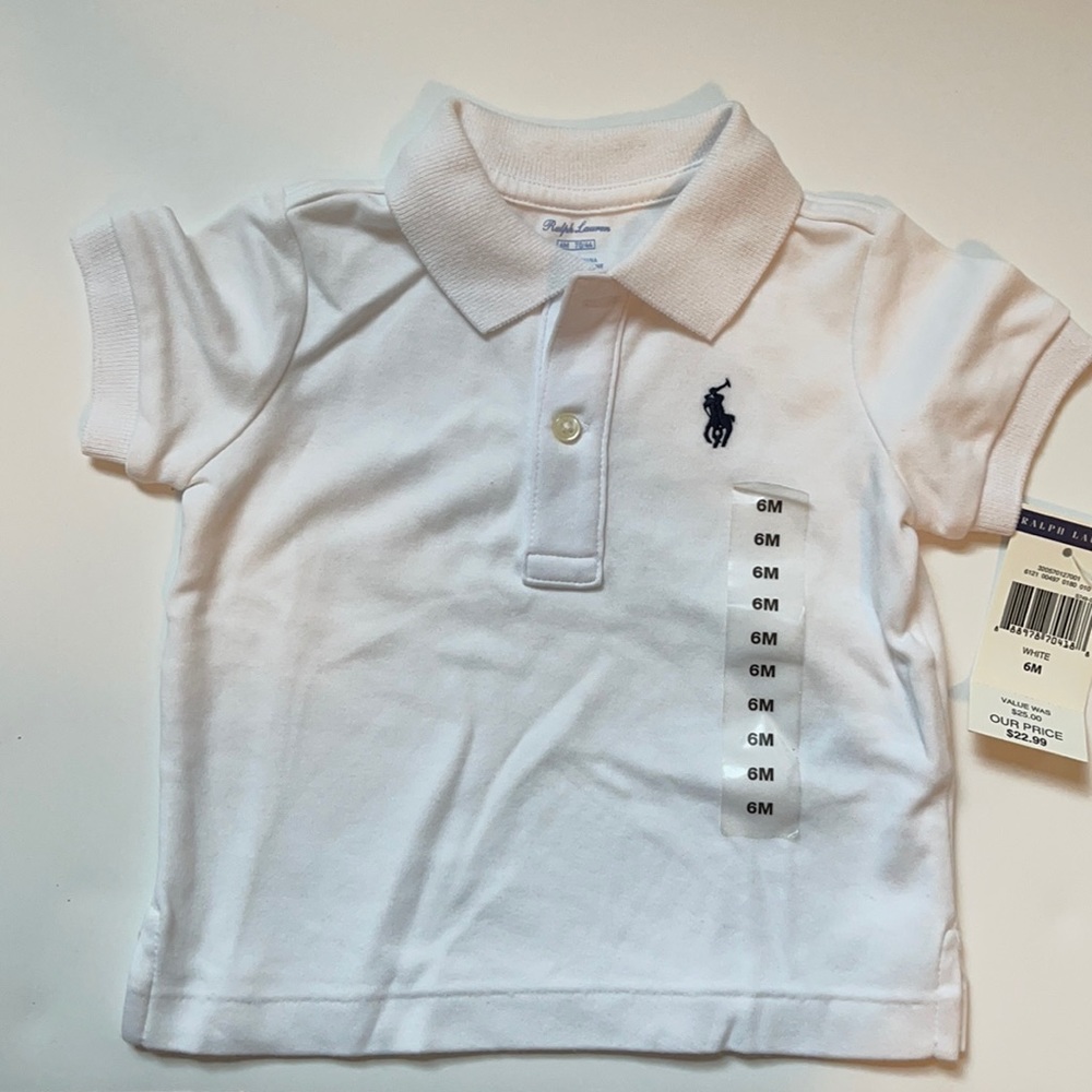Ralph Lauren Baby Boy White Polo Shirt - size 6 months